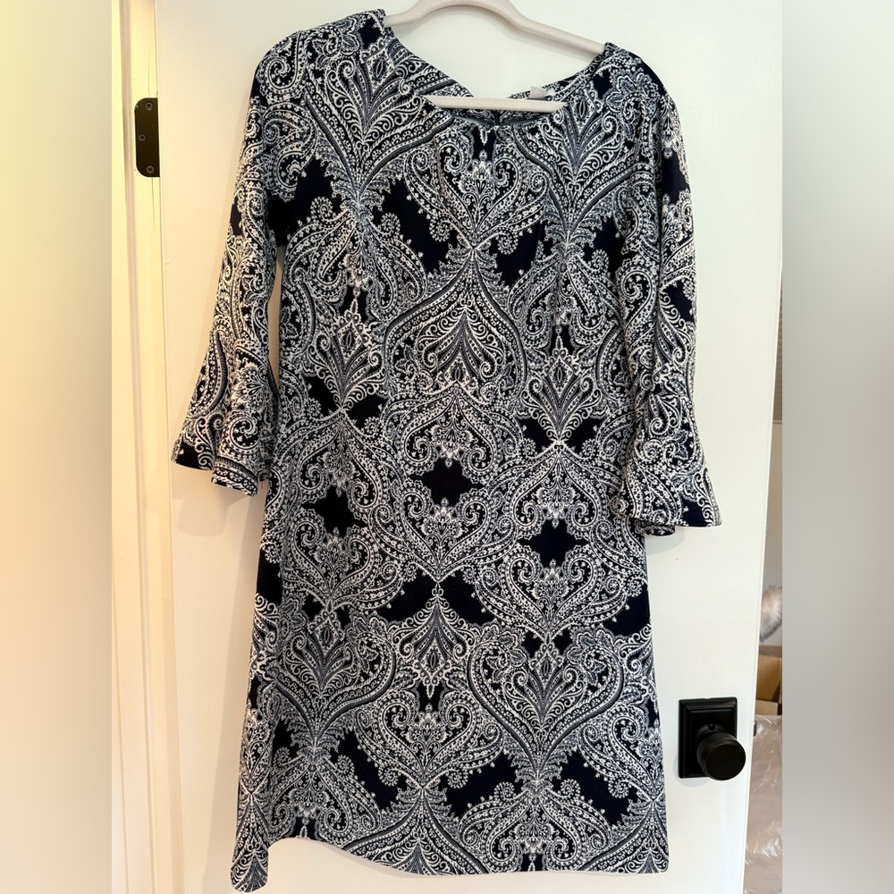 Navy and White Paisley Dress